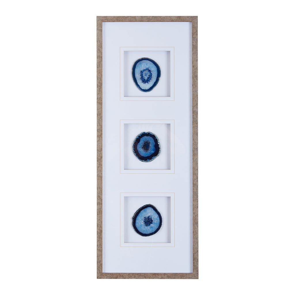 Real Stone Framed Glass and Double Matted Wall Art - Blue Agate