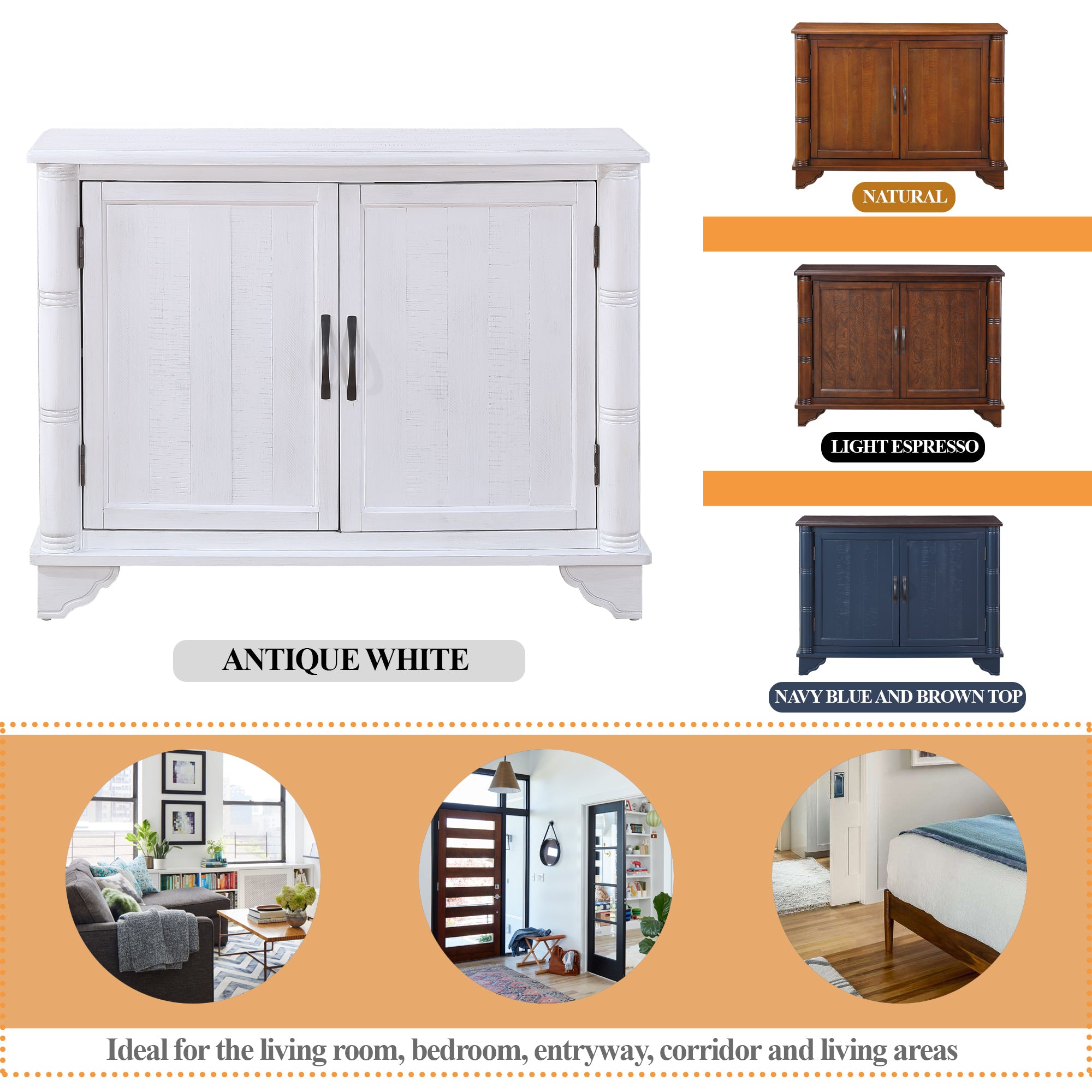 40"  Console Table with Storage Shelf, Retro Entryway Table with Adjustable Storage Shelf - Antique White