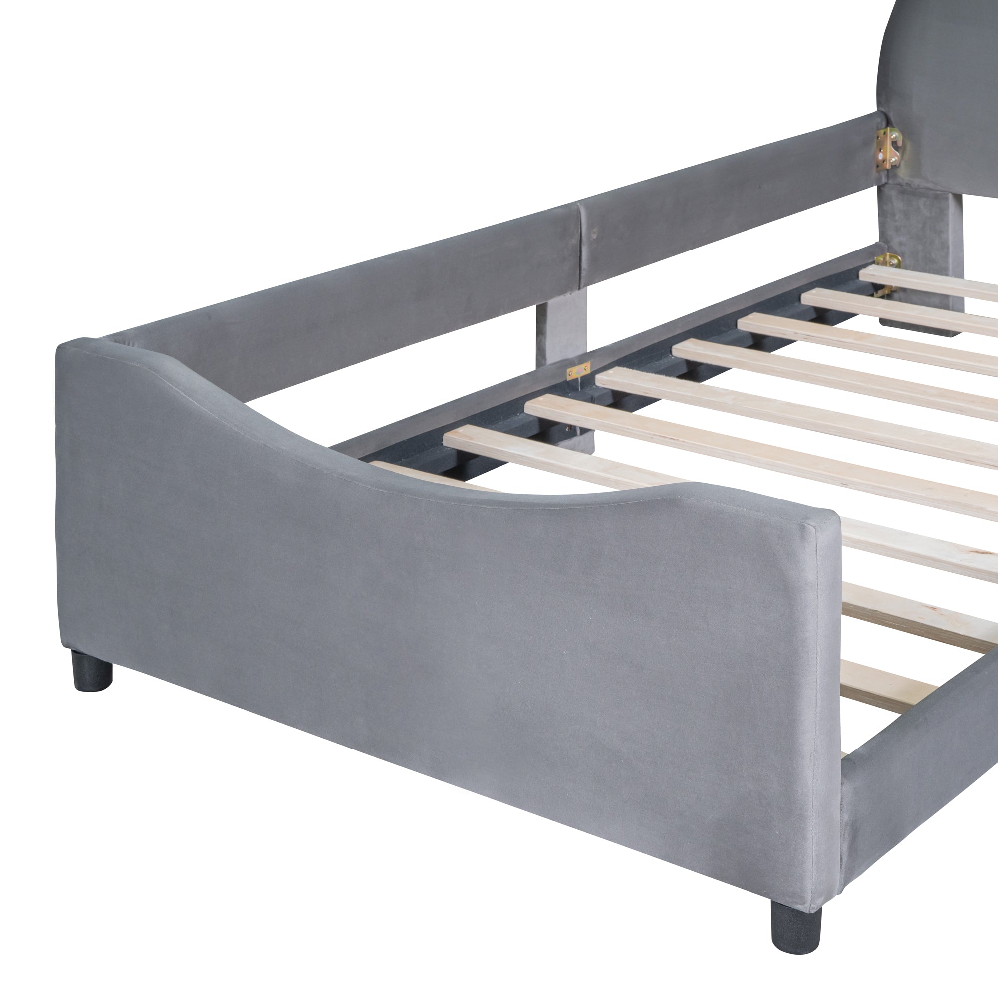 Twin Size Upholstered Daybed with Rabbit Ear Shaped Headboard - Gray