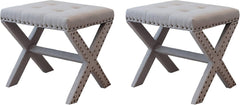 Set of 2 Silver Modern Chic Vanity Stool Upholstered Chair Soft Linen Fabric - Light Gray