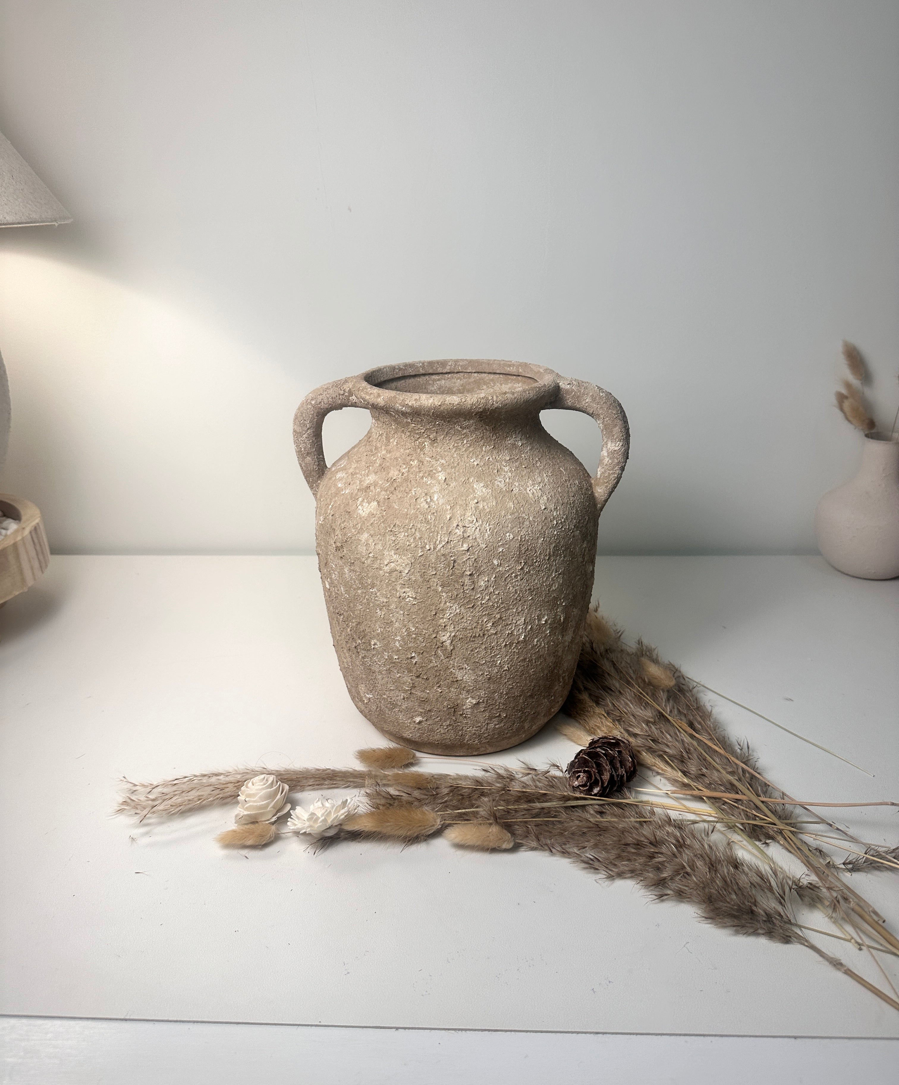 Rustic Minimalist Textured Hand-painted 10.5" tall - Brown wash