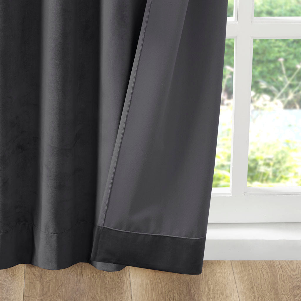 2 panels 37x63" Room Darkening Poly Velvet Rod Pocket/Back Tab Curtain Panel Pair - Charcoal