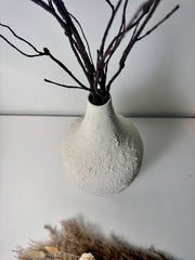 Minimalist Hand-Painted and Textured Vase 14" tall - White Cream