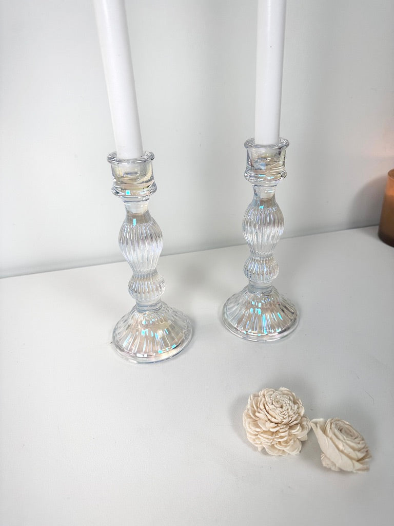 Elegant Iridescent Candle Holder Set of 2 - 10" tall