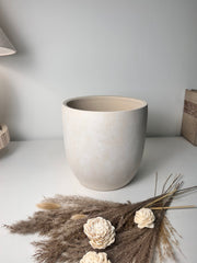 9" tall Minimalist Hand-Painted & Textured Planter Pot with drainage hole - Sand wash