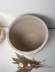 13.5" Minimalist Hand-Painted & Textured Planter Pot with Drainage Hole - Beige Wash