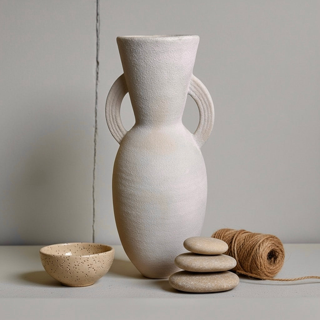 Minimalist Textured Roman Style Vase 14“ beige