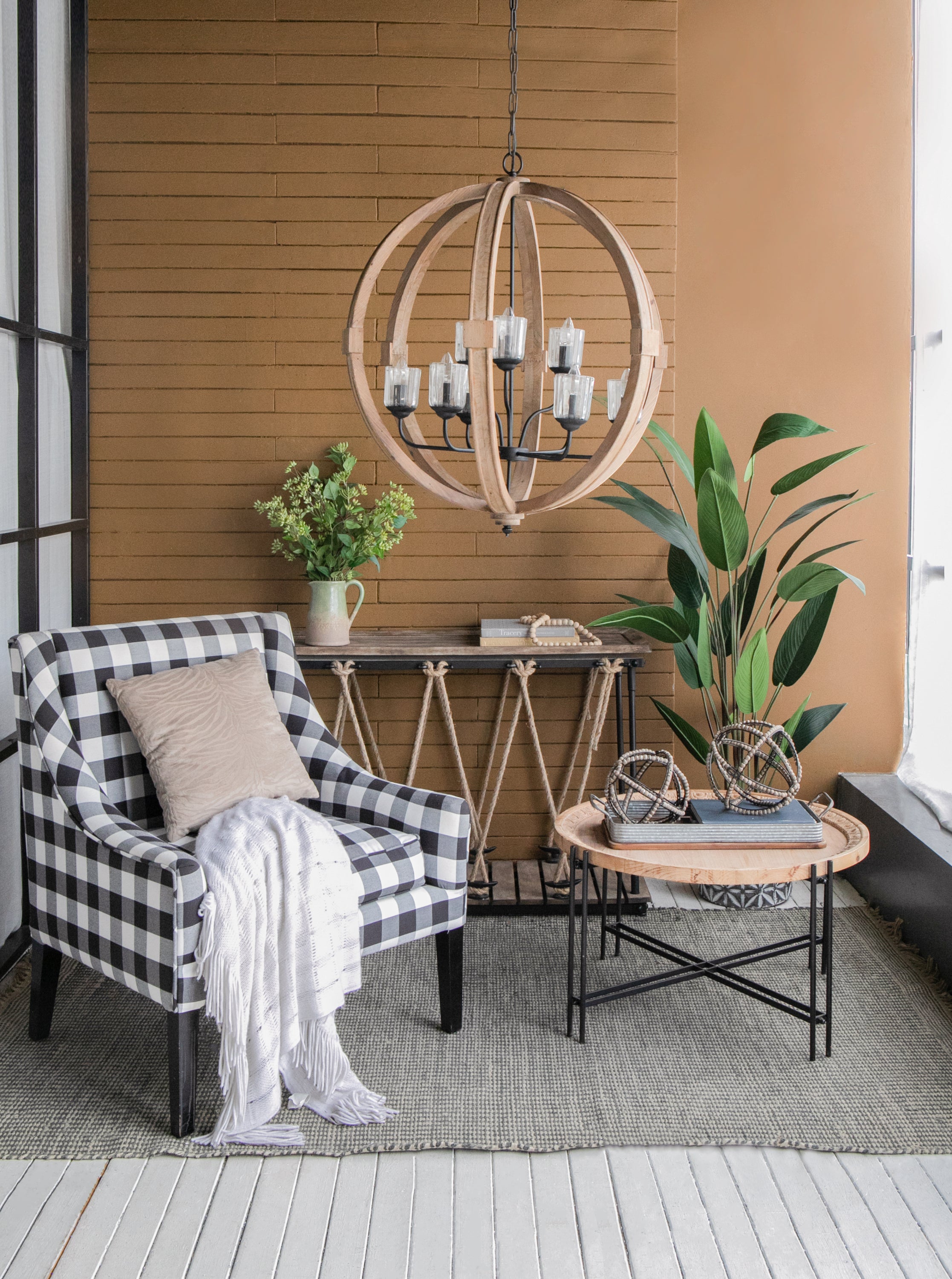 9- Light Globe Chandelier, Wood Chandelier Hanging Light Fixture with Adjustable Chain