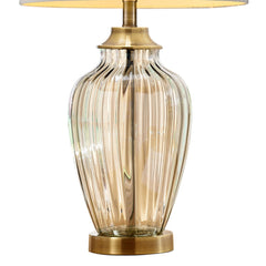 28.5" Tall Glass Table Lamp "Golden Gaze" with Antique Bronze finish, Linen Shade