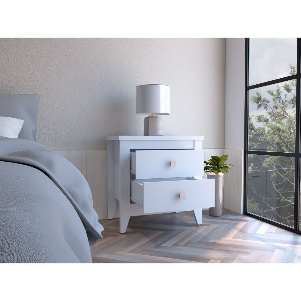 Amara Nightstand, Two Shelves/Four Legs - White