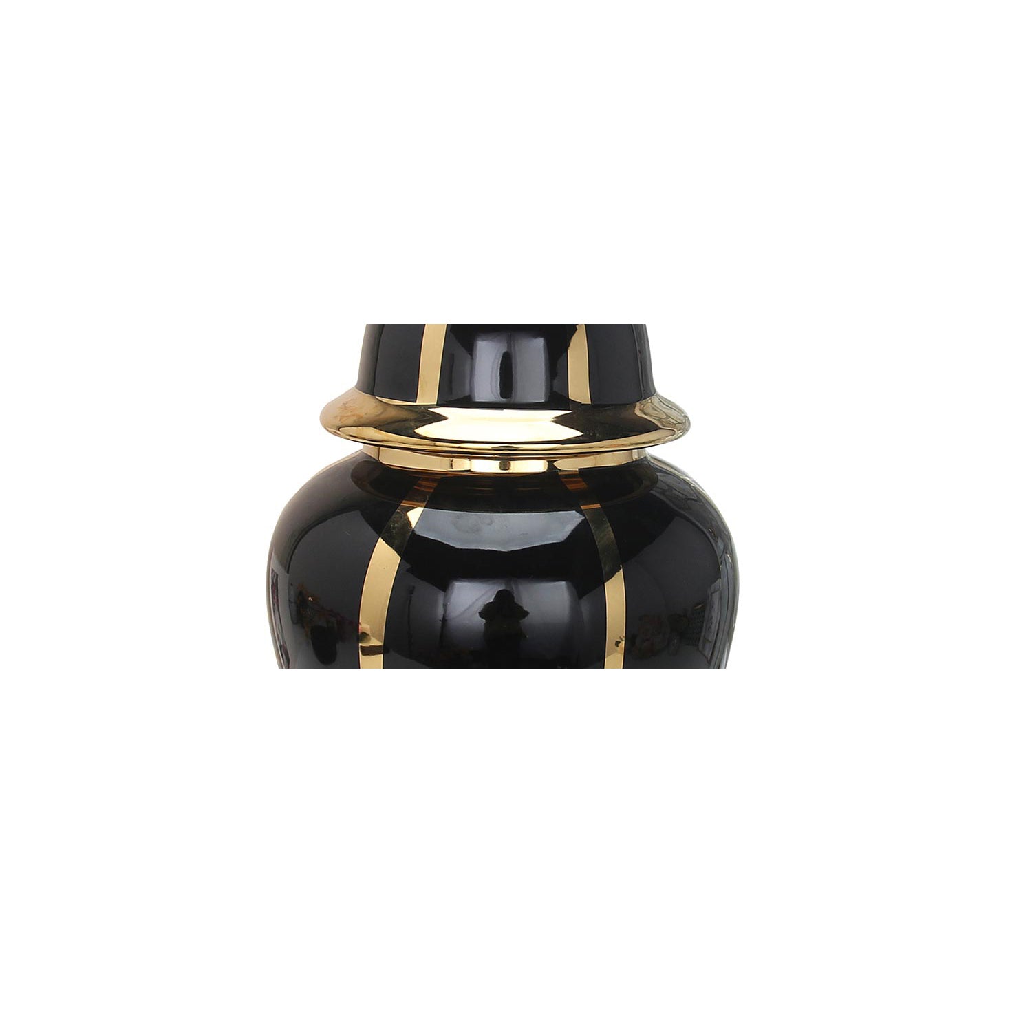 14"H Black Linear Gilded Ginger Jar with Removable Lid