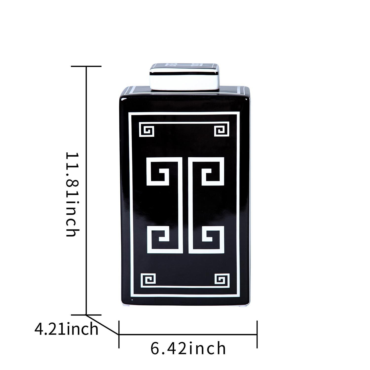 12"H Ceramic Decorative Jar with Black and White Geometric Design