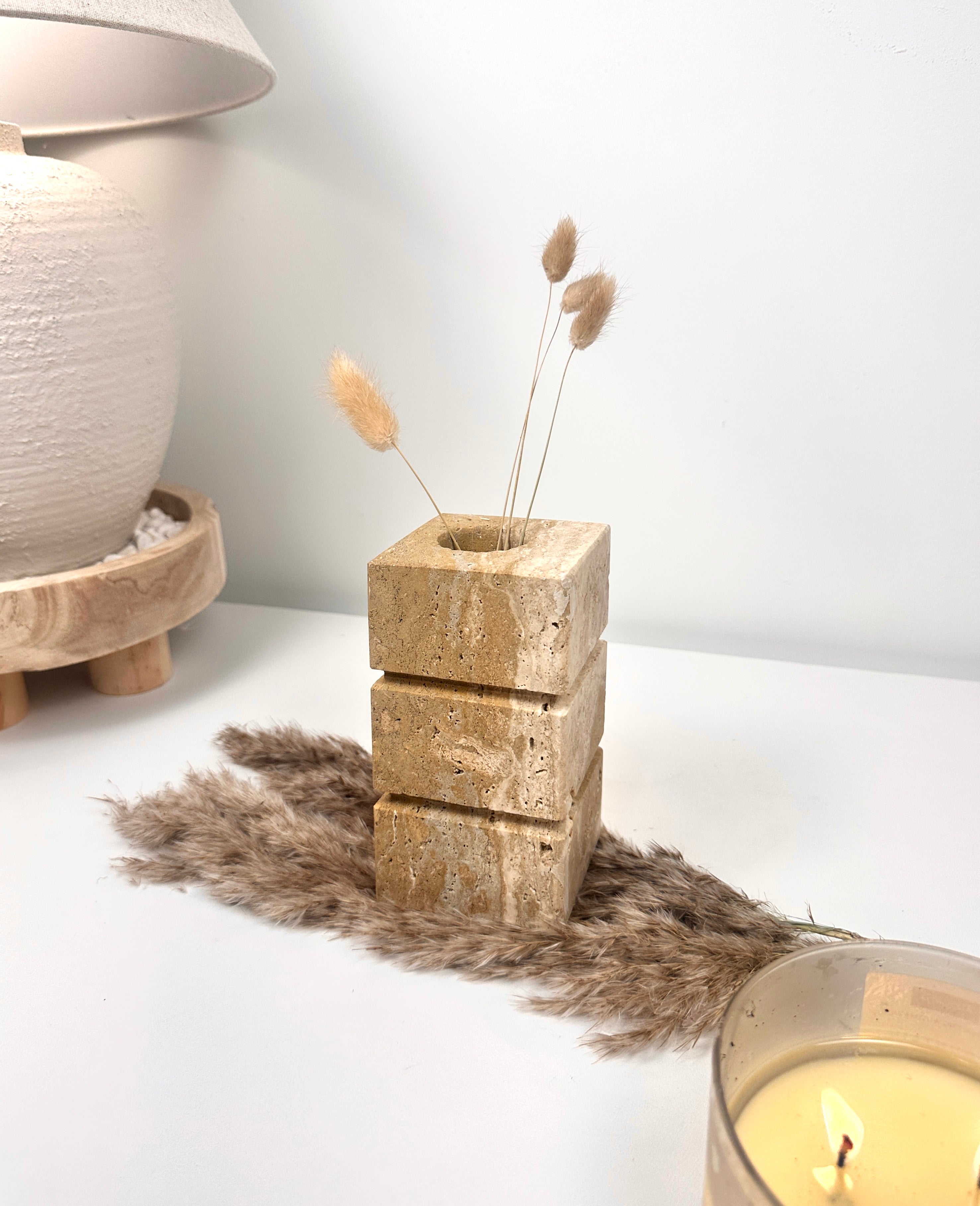 Handcrafted Organic Natural Stone Vase 6“ - Beige & Tan