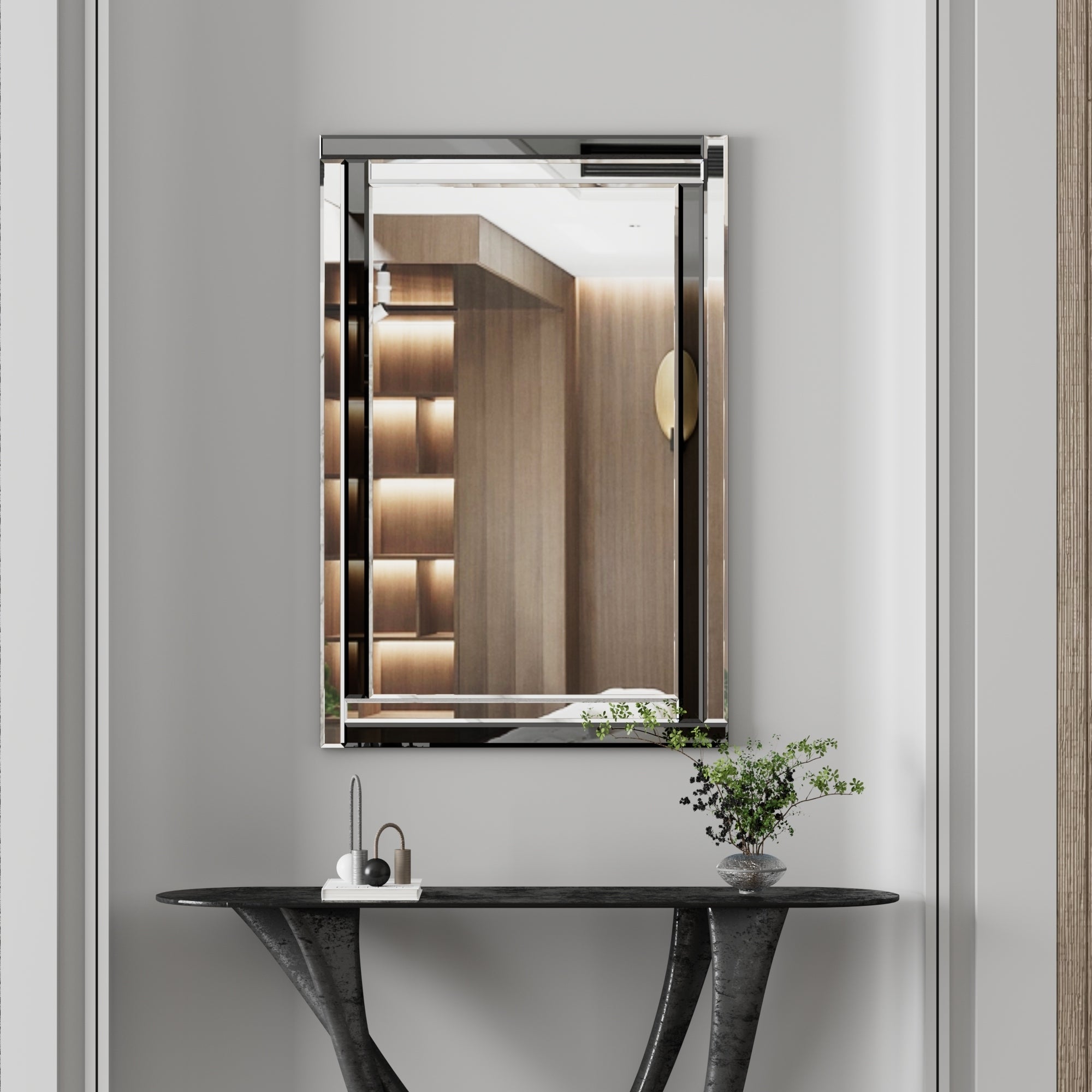 Large Wall-Mounted Silver Decorative Rectangular Wall Mirror