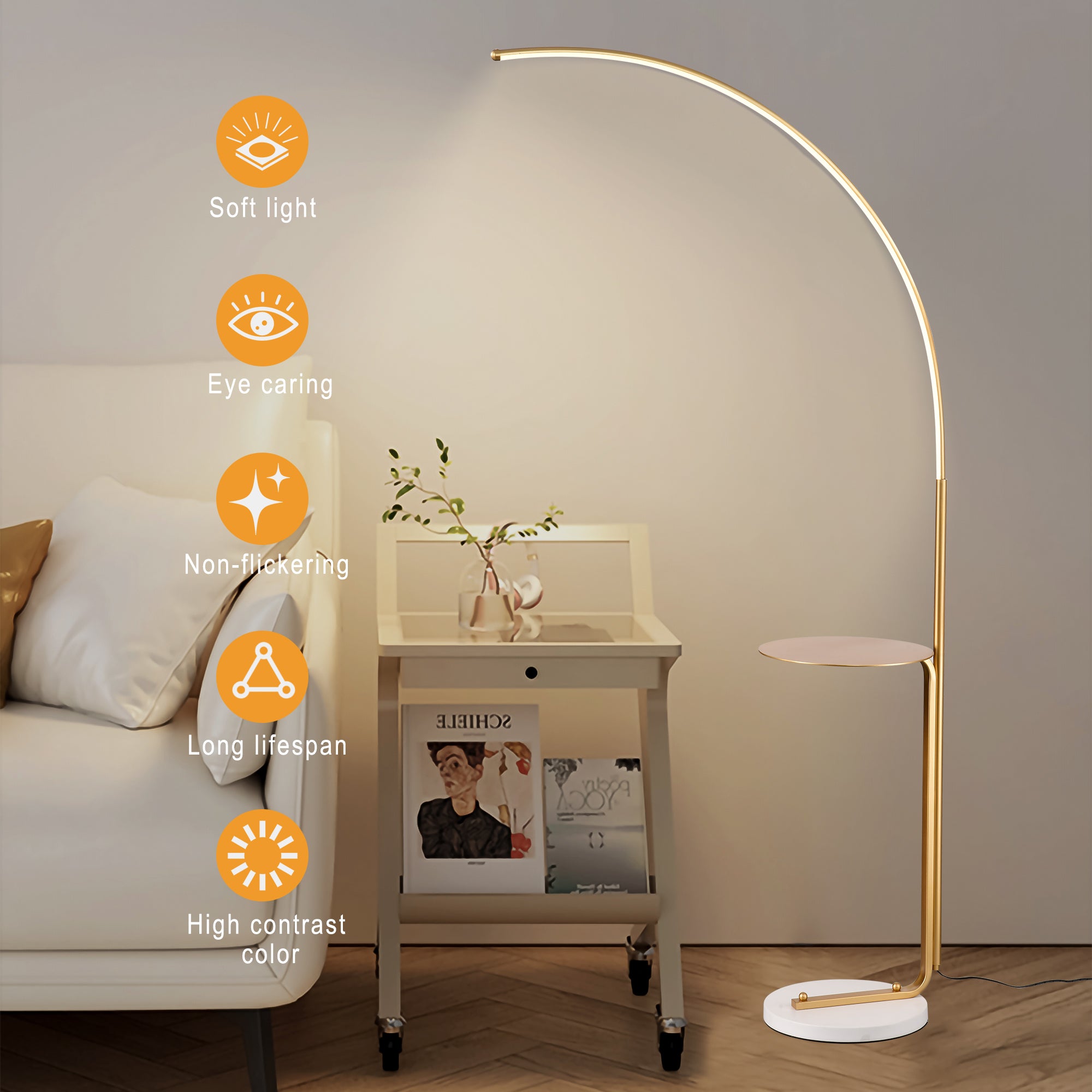 12W LED Industrial Floor Lamp Reading- Gold