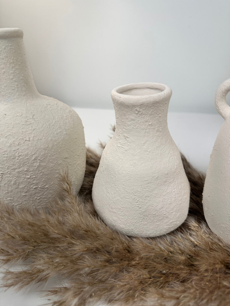 Set of 3 minimalist vases - hand painted and textured - off white