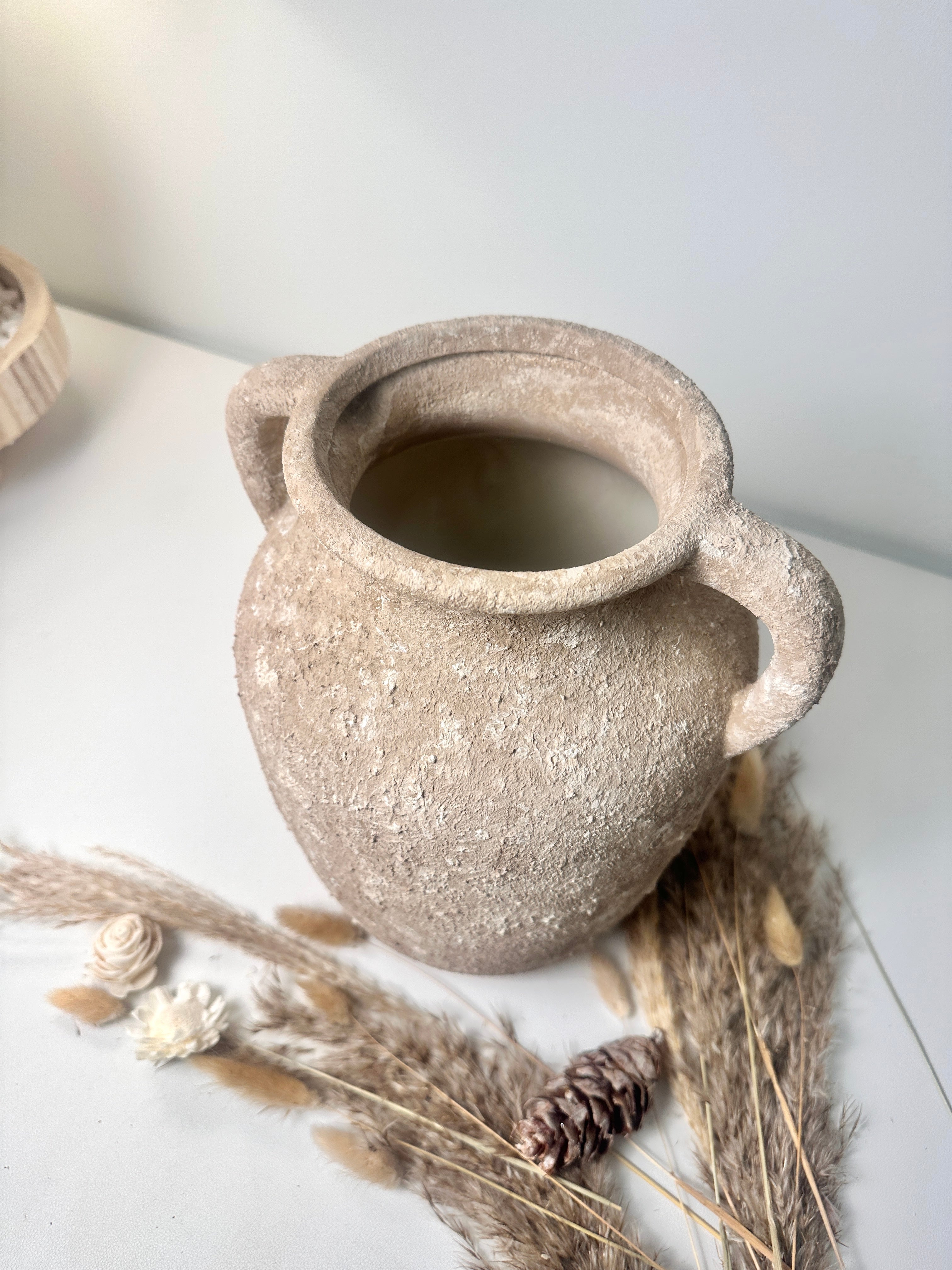 Rustic Minimalist Textured Hand-painted 10.5" tall - Brown wash
