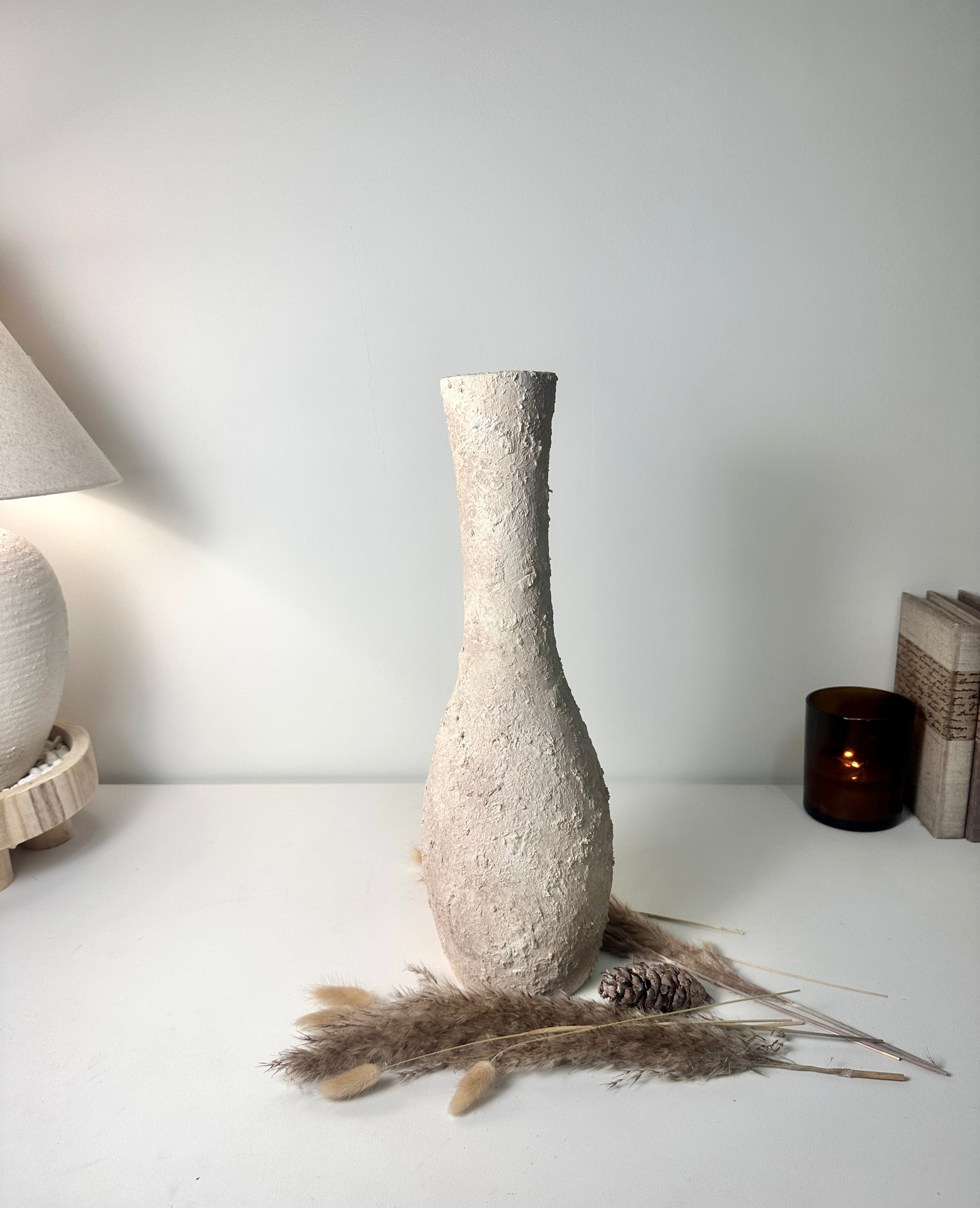 Minimalist Textured Hand-painted Ceramic Decorative Vase 18" tall - Cream wash