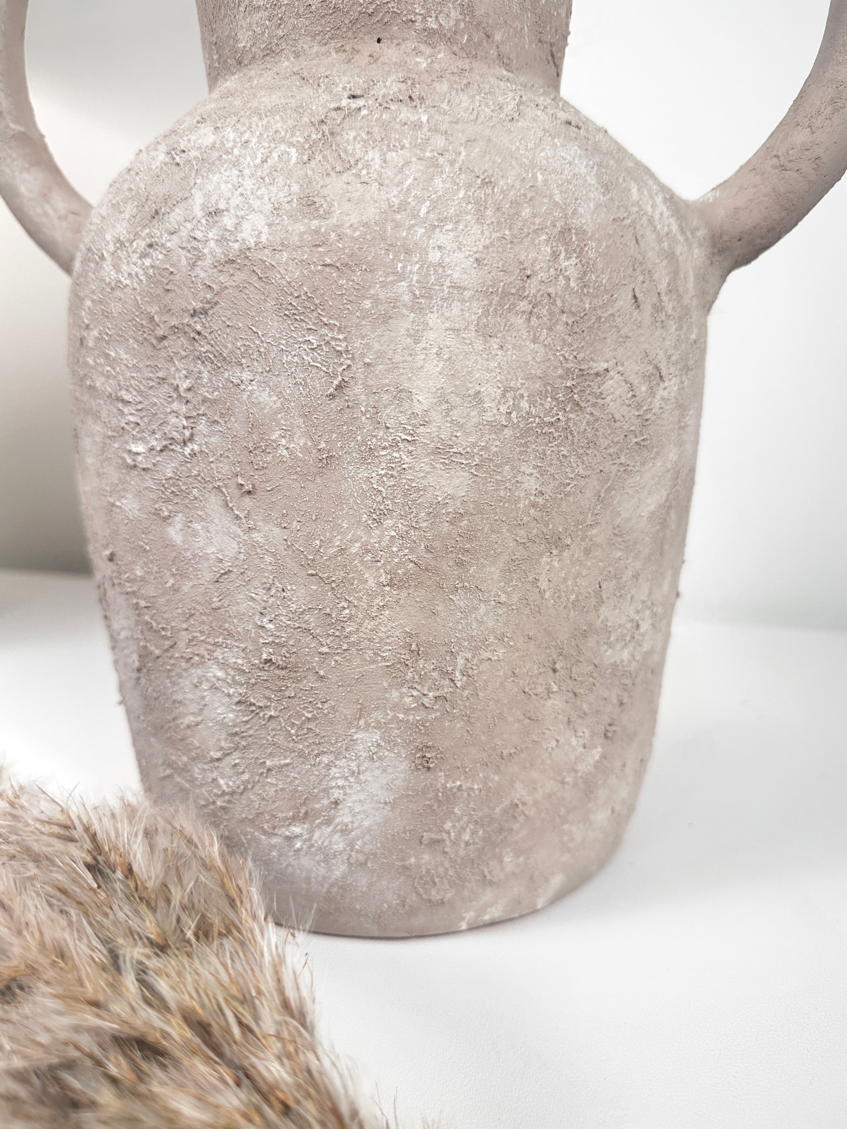 Roman Style Hand-Painted/Textured Ceramic Vase 13” tall - beige washed