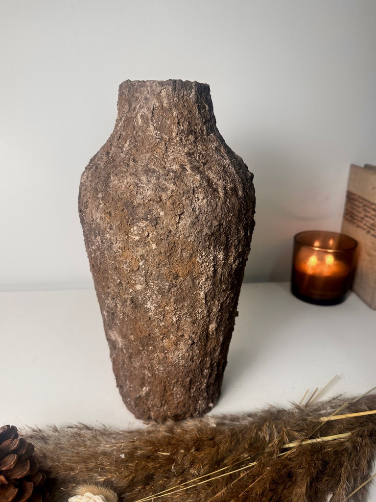 Rustic Tree Style Textured Hand-Painted Ceramic Vase 13" tall - Dark Brown