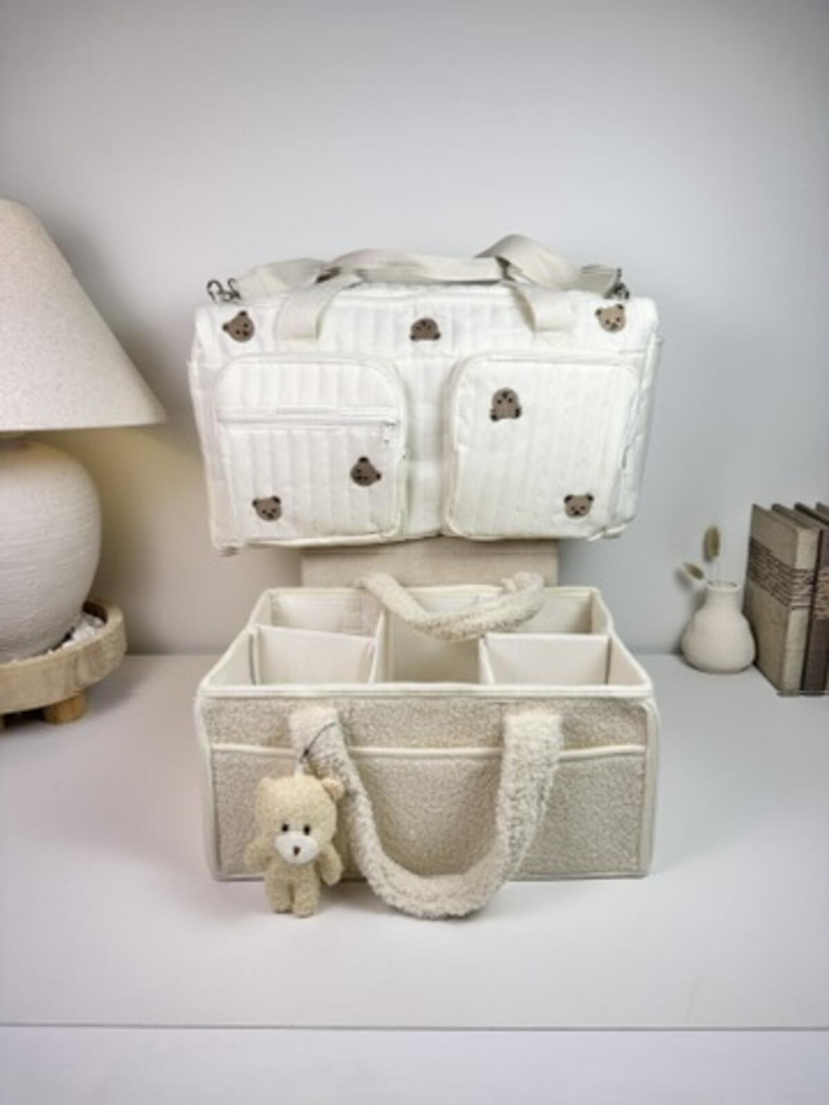 Set of 2 Duffel Bag and Caddy Diaper for Baby Essentials - Cream
