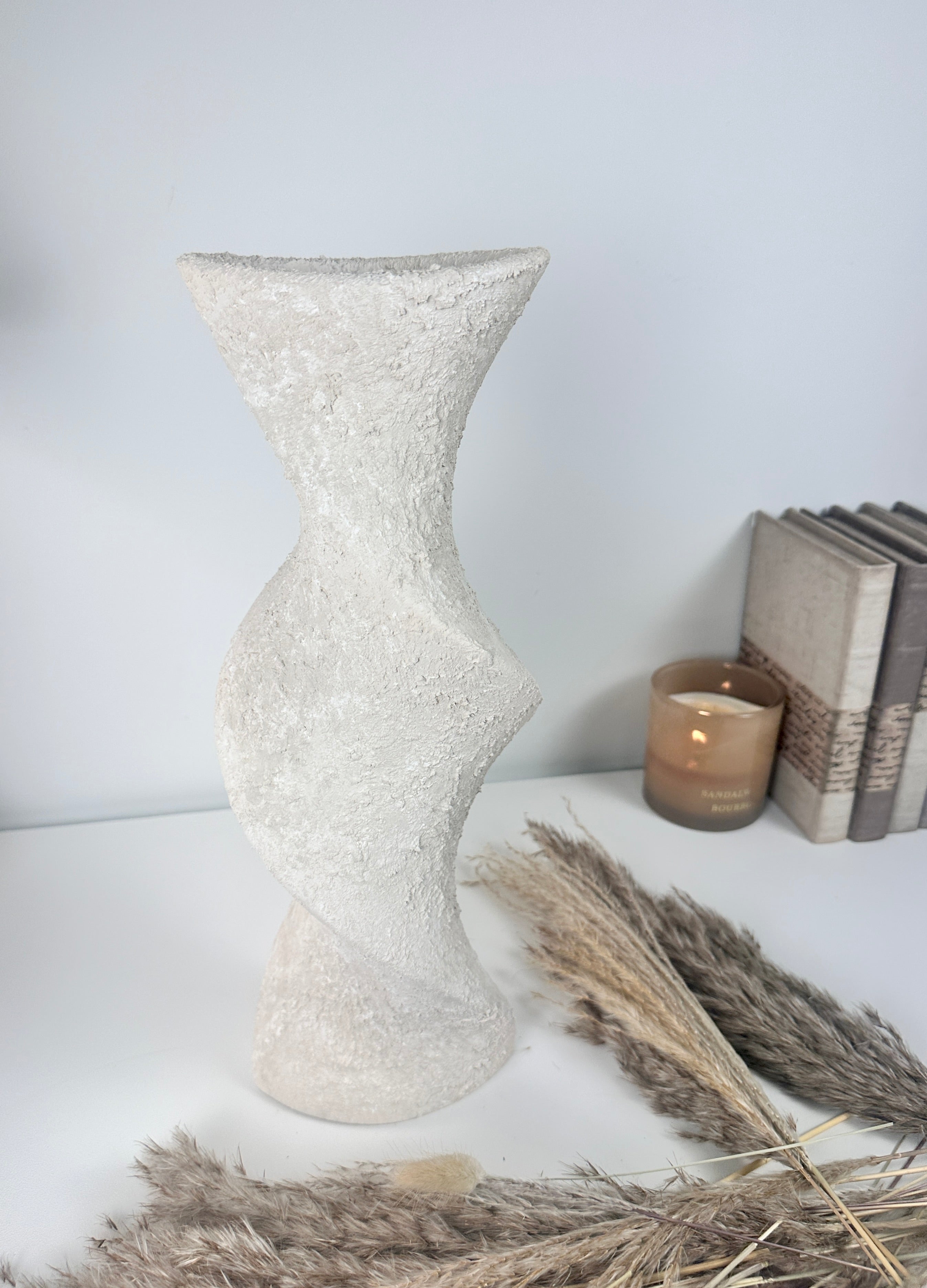 Minimalist Textured Hand-painted Ceramic Vase 16" off white washed