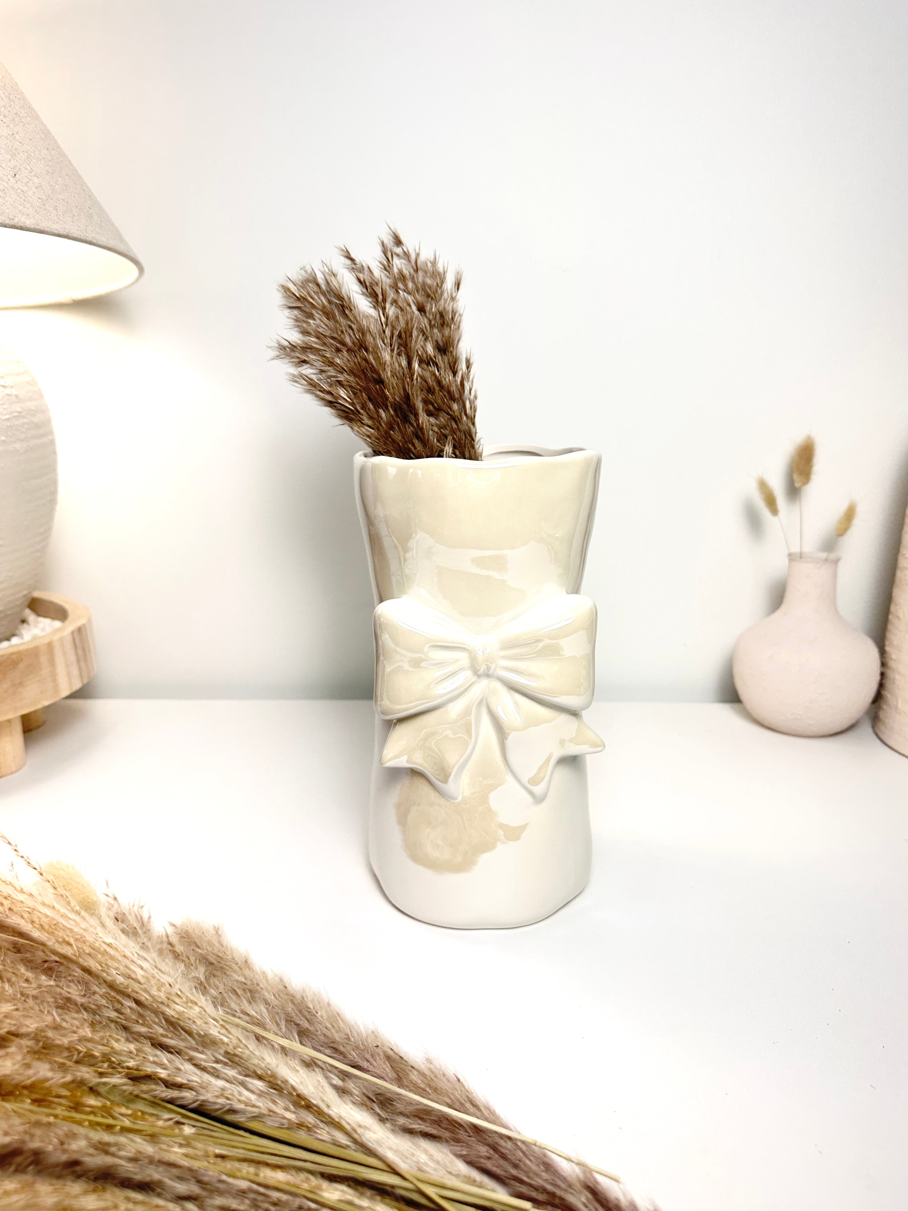Bow Ceramic Vase with Bow 8” tall