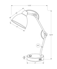 17"H Table Lamp, Usb Port Included, Nickel Metal, Nickel Shade, Modern