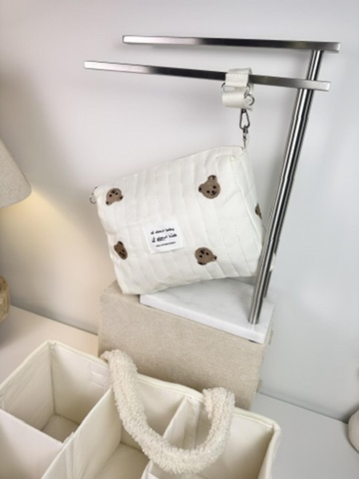 Set of 2 Pouch Bag One Handle and Caddy Diaper Bag for Baby Essentials - Cream