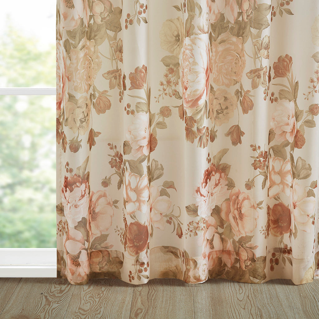 50x95" Printed Floral Rod Pocket and Back Tab Voile Sheer Curtain - Blush