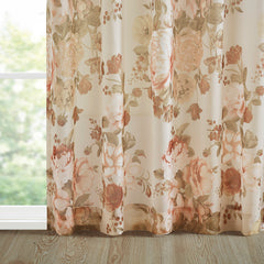 50x95" Printed Floral Rod Pocket and Back Tab Voile Sheer Curtain - Blush