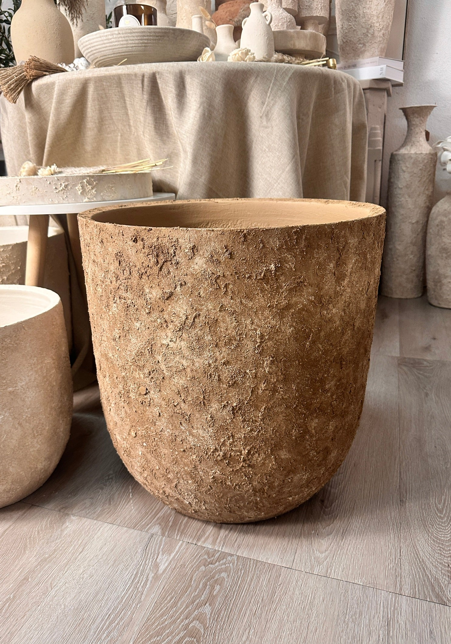20" Rustic Hand-Painted & Textured Planter Pot with 2 Drainage Holes - Earth Brown
