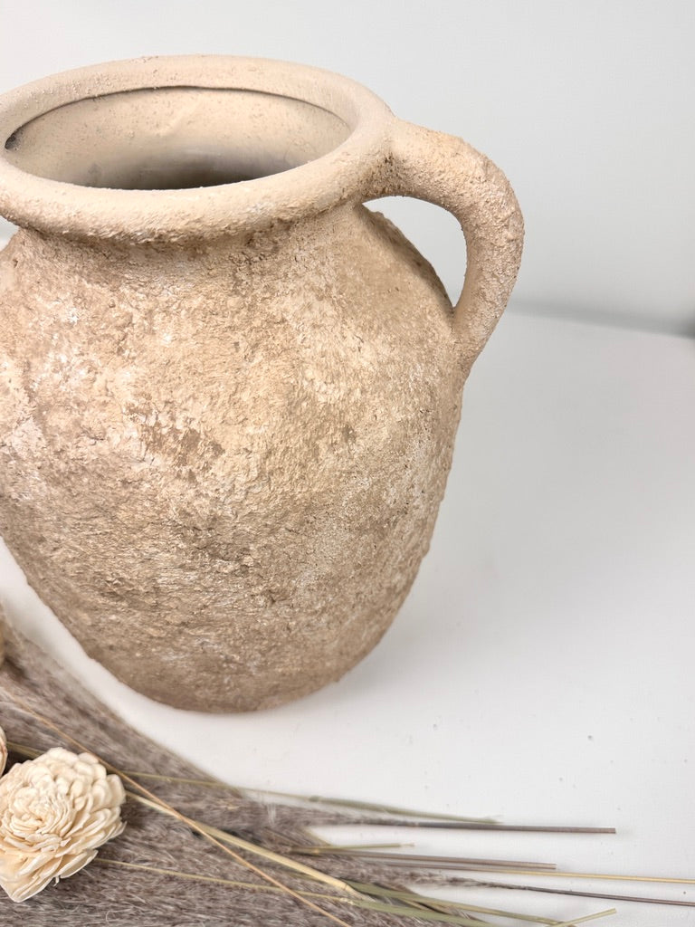 Rustic Minimalist Textured Hand-painted 10.5" tall - Light Beige wash