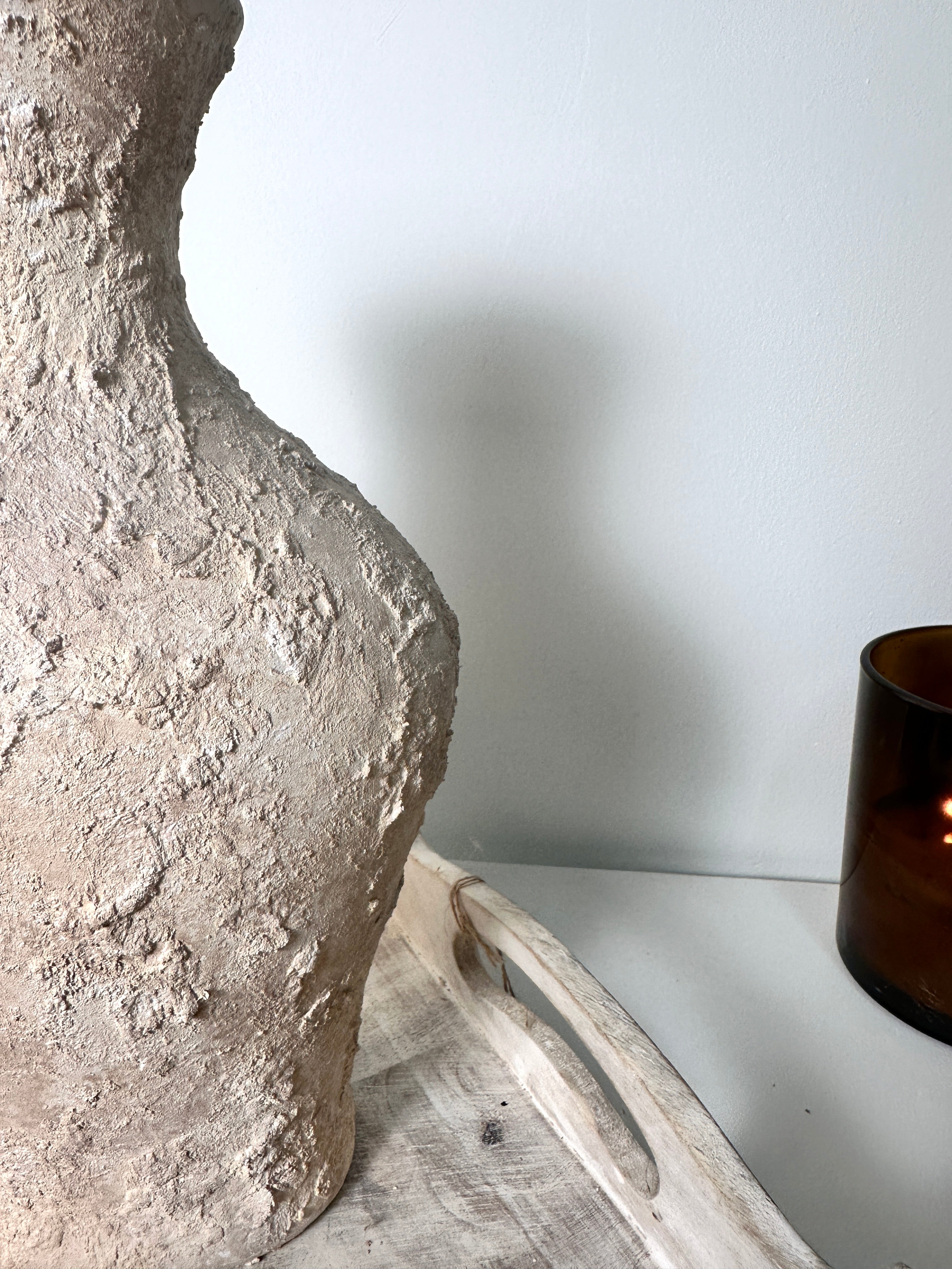 Minimalist Textured Hand-painted Ceramic Decorative Vase 11"  - Cream wash