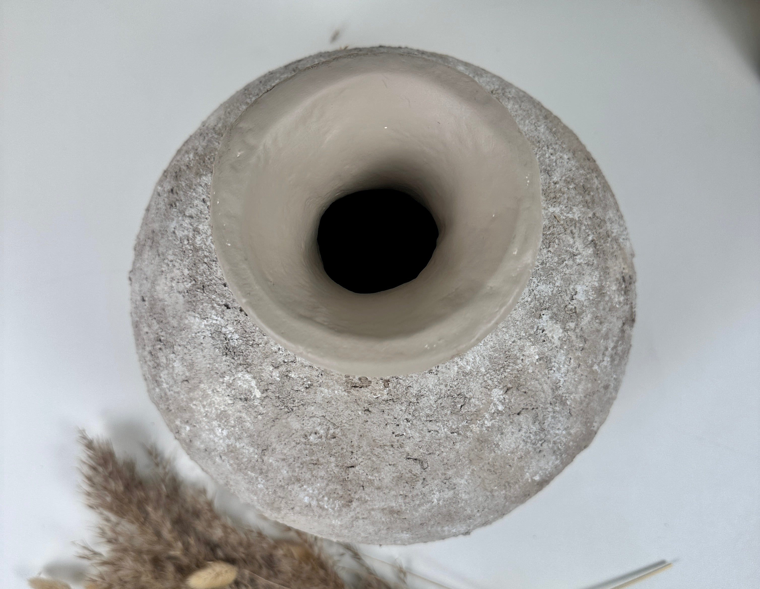 Rustic Hand-Painted Ceramic Round Bottle Vase 11" tall - Beige Wash