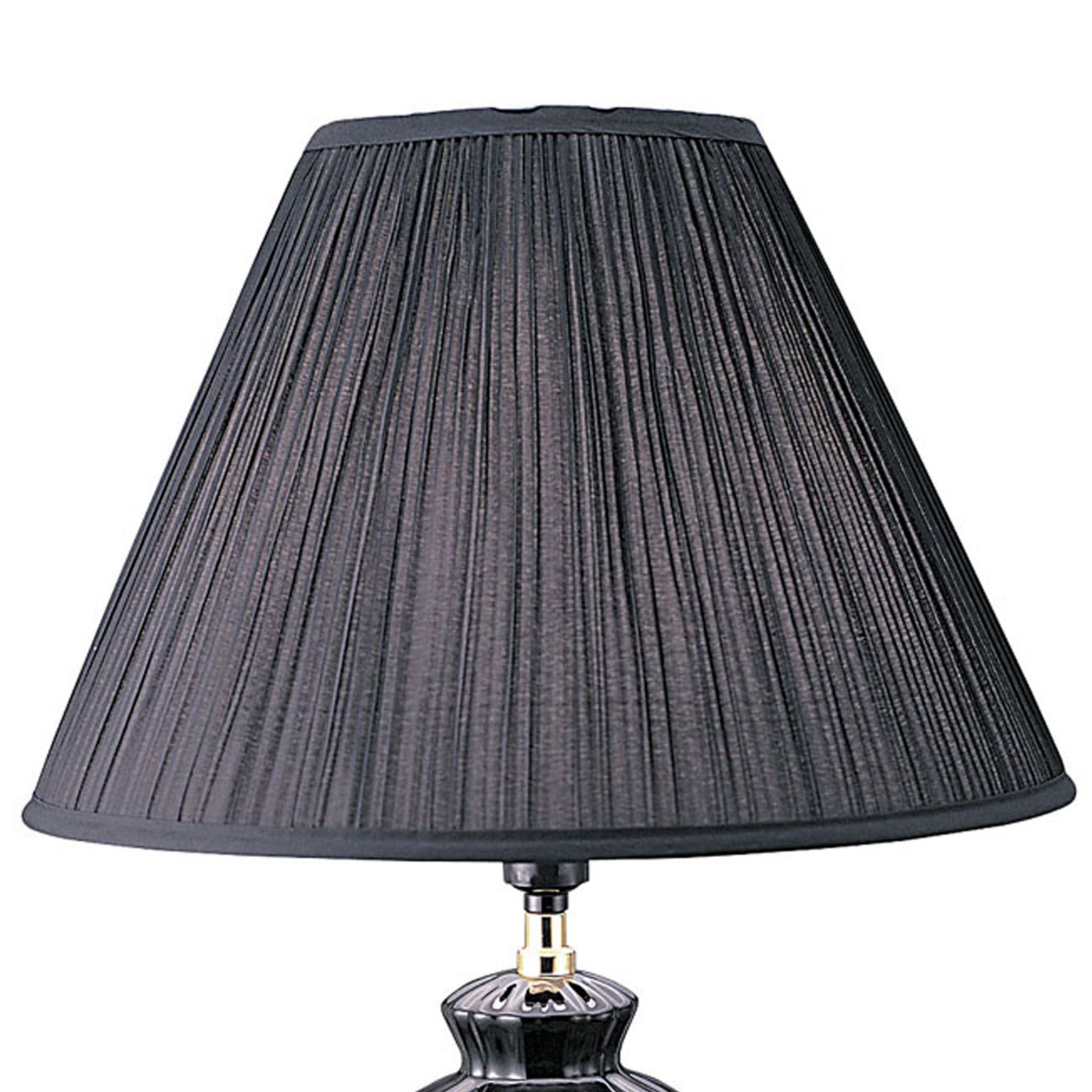 26" Tall Ceramic Table Lamp, Urn-Shaped with Black finish, Linen Shade