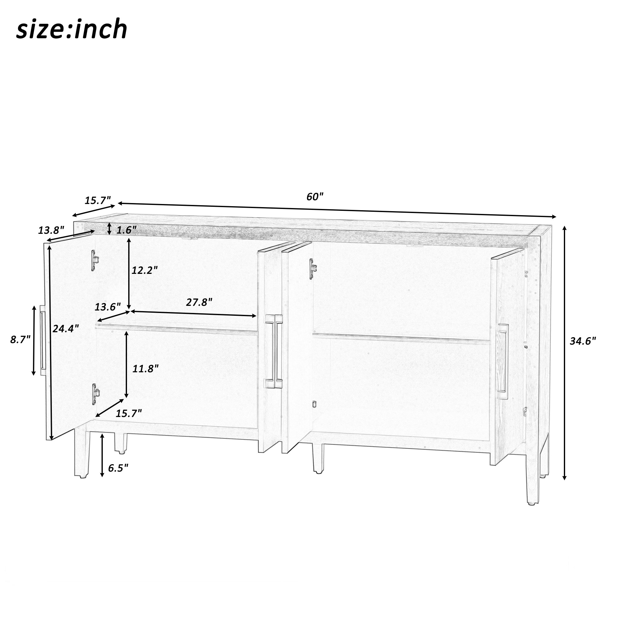 Sideboard Wooden Cabinet 60" - Grey