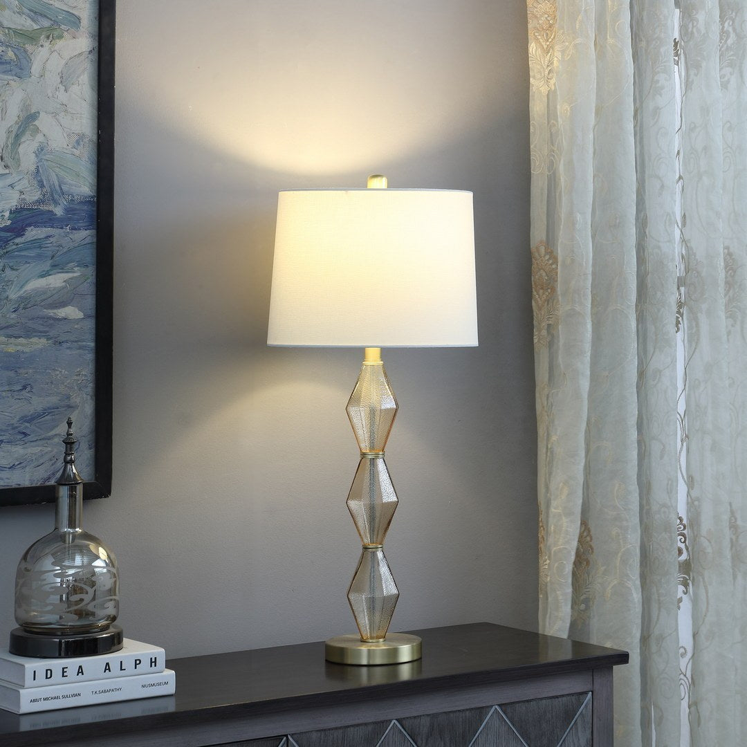 29.5" Geometric Light Amber Textured Glass Brushed Gold Table Lamp