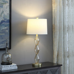 29.5" Geometric Light Amber Textured Glass Brushed Gold Table Lamp