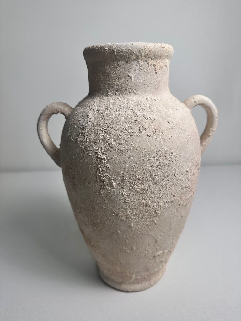 Minimalist Roman Style Textured Hand-painted Ceramic Vase 12" tall - cream/off-white
