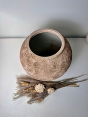 Rustic Textured Hand-Painted Ceramic Round Vase 14.5" - Earth Brown