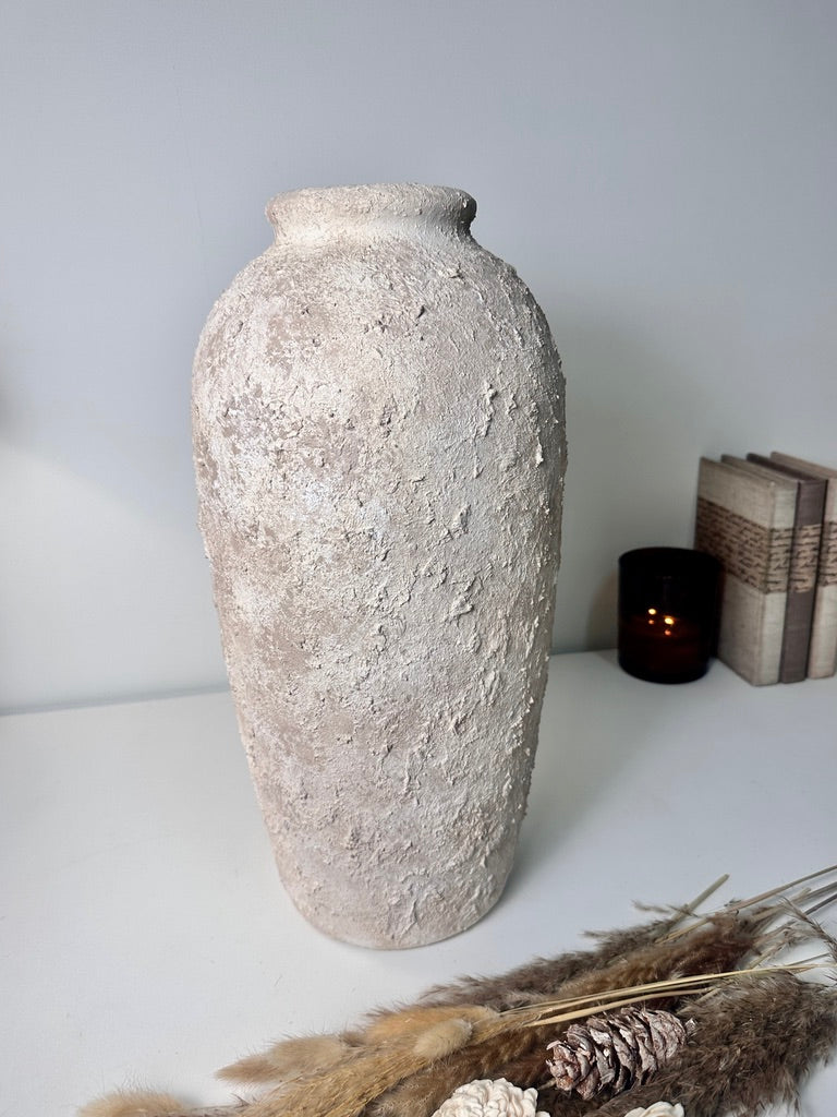 Minimalist Textured Hand-painted Ceramic Vase 18" tall - Cream Sand wash
