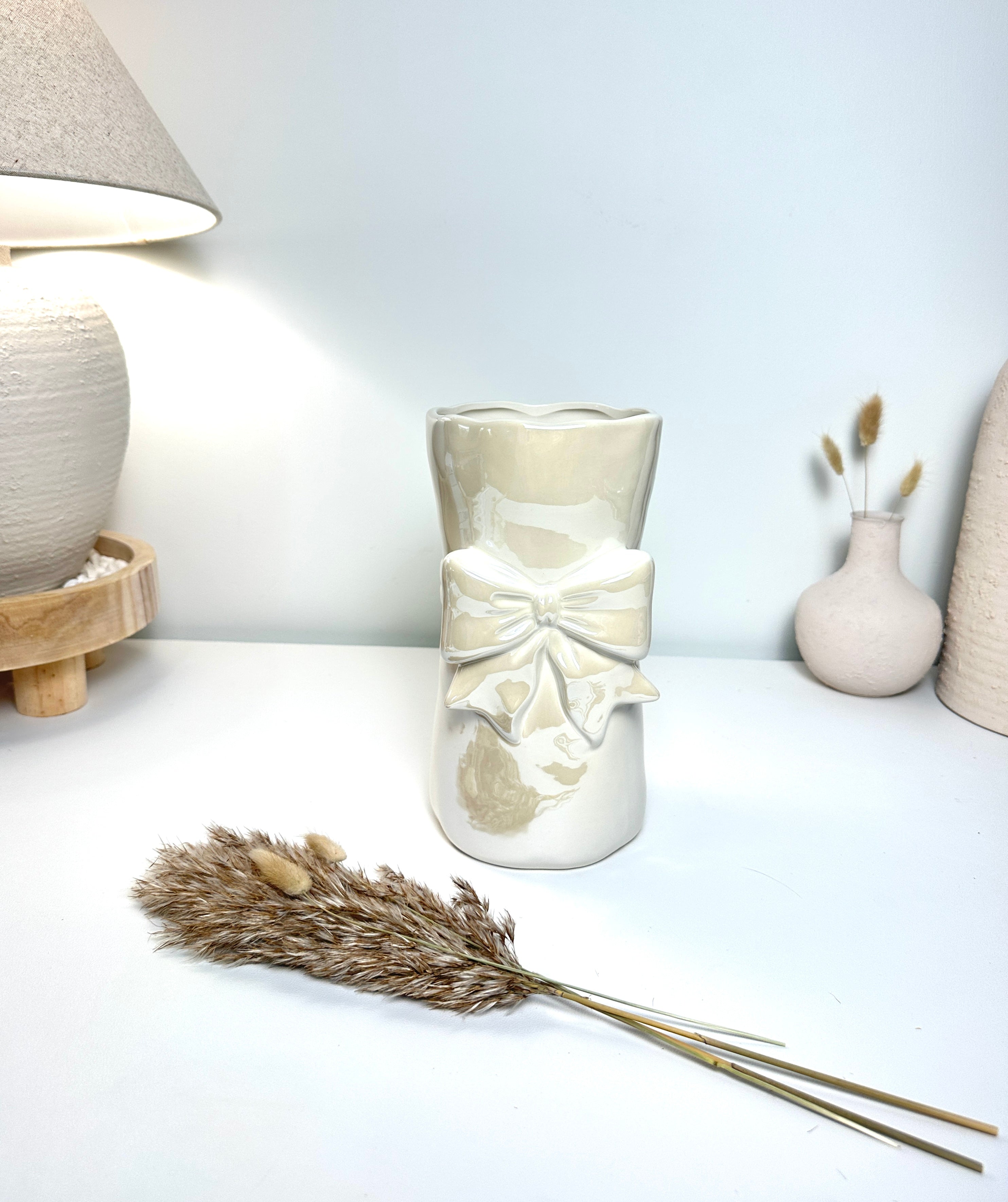 Bow Ceramic Vase with Bow 8” tall