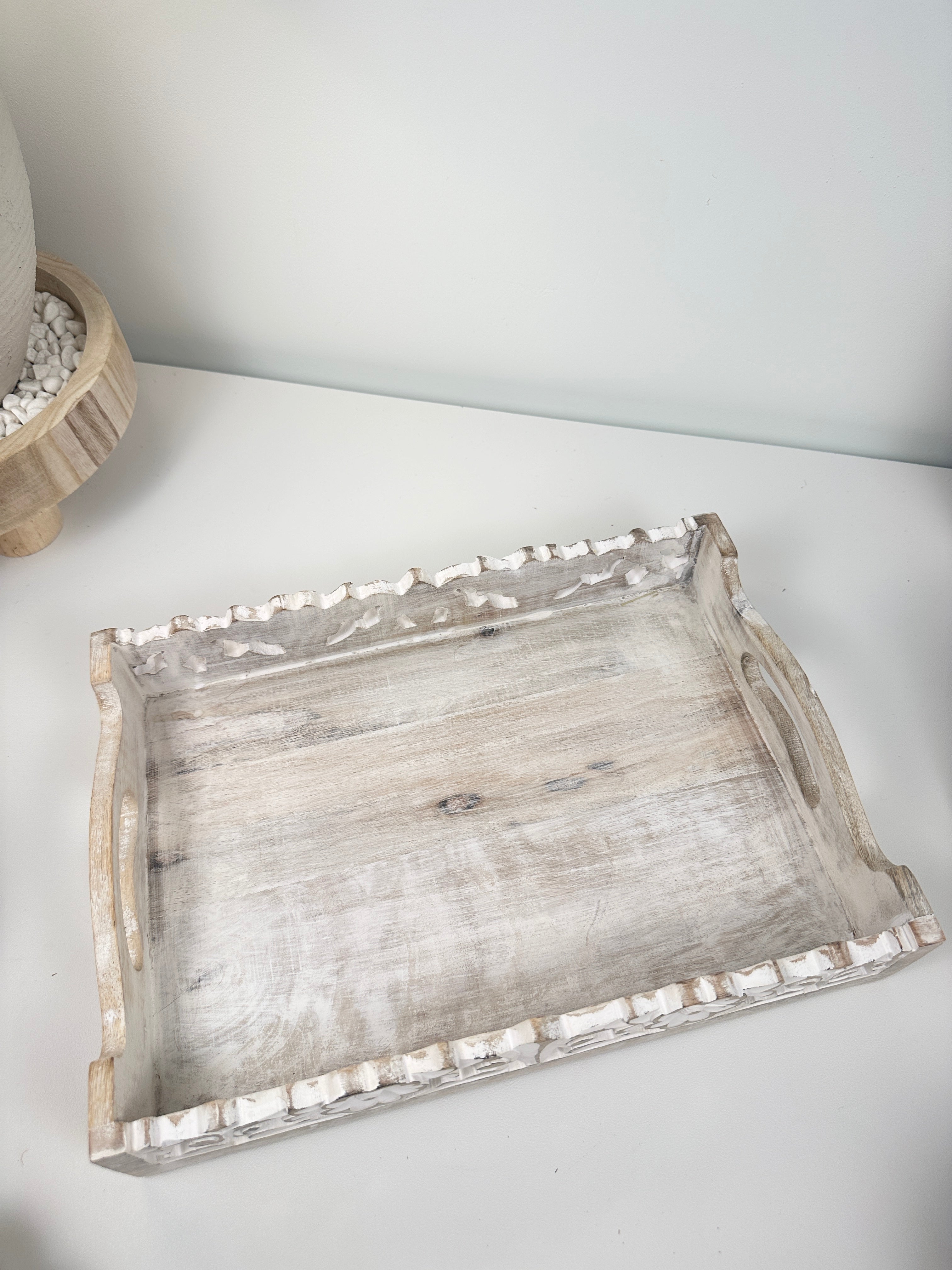 Set of 4 (3 small vases + 1 tray) - Beige and whitewashed