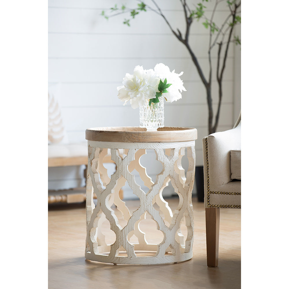 French Country Large Distressed White Side Table 23"