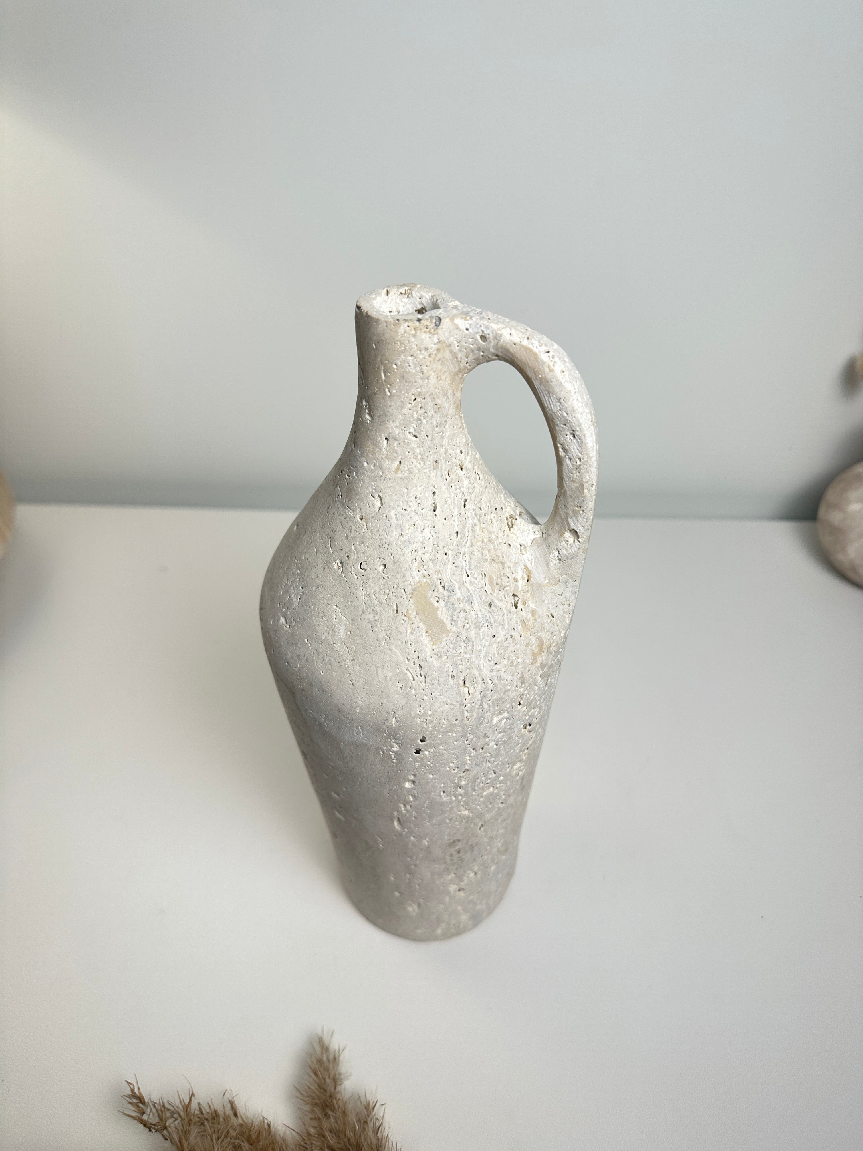 Handcrafted organic natural stone vase 12“ - Off White