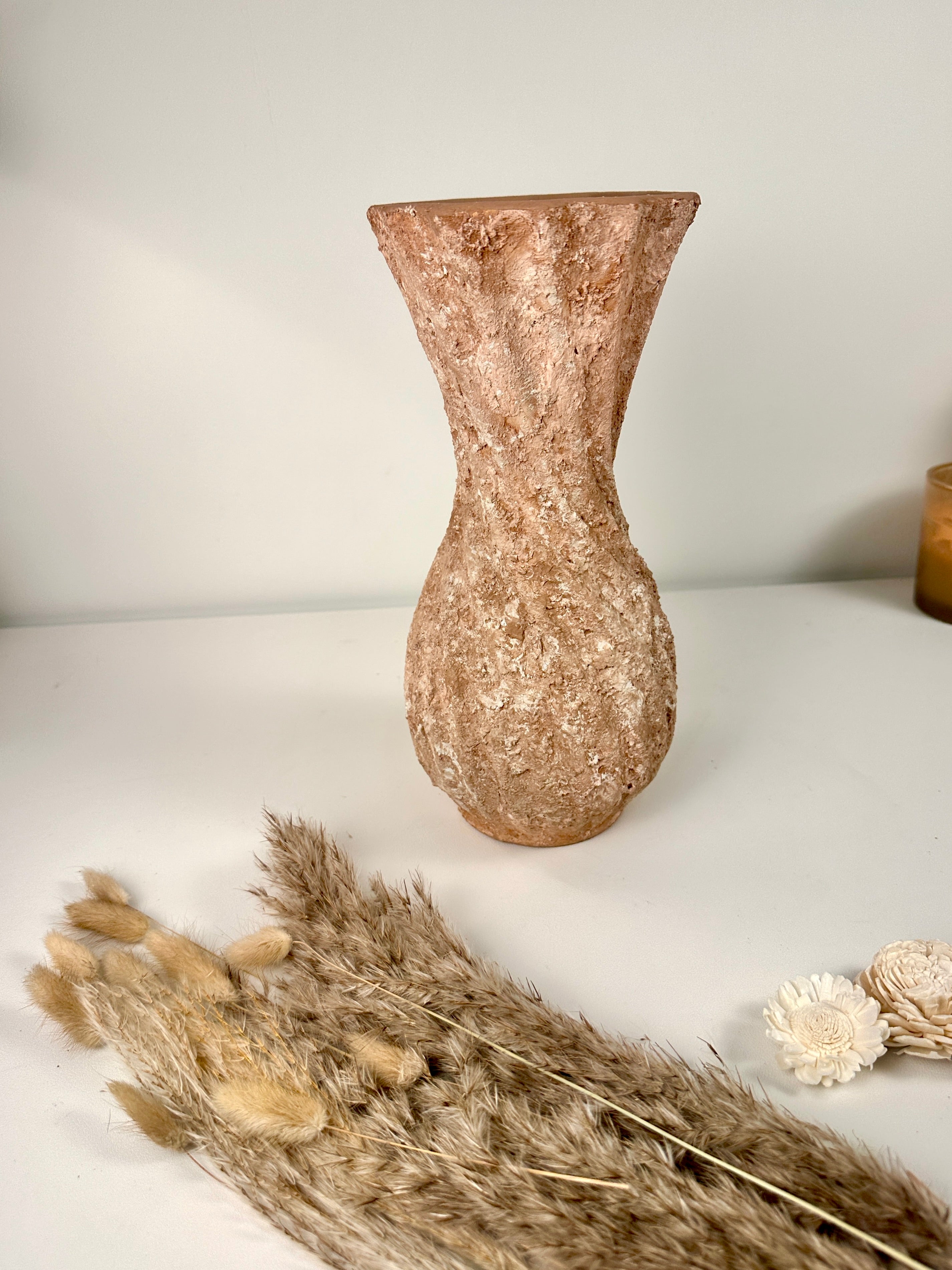 Twisted Ceramic Vase 12" tall Terracotta Brown