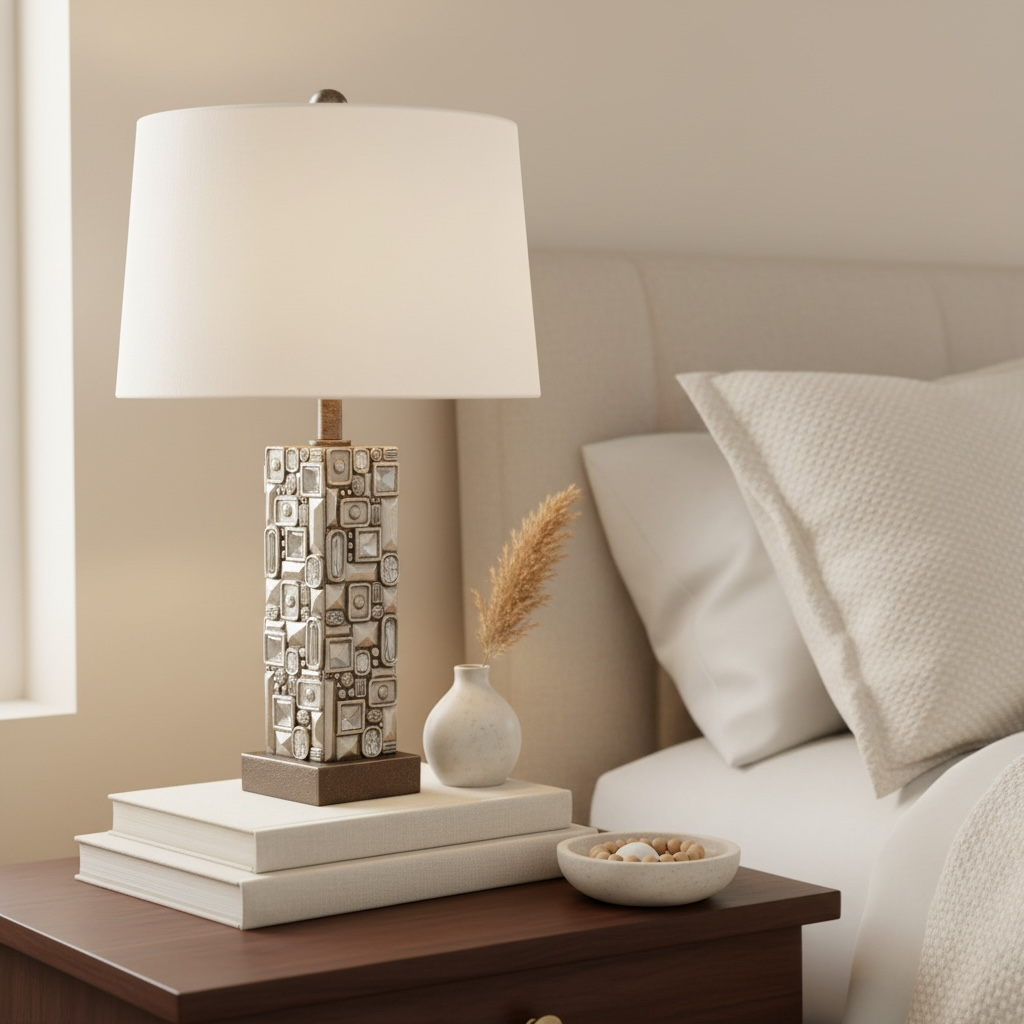 28" Tall Polyresin Table Lamp with Abstract Mirror Design