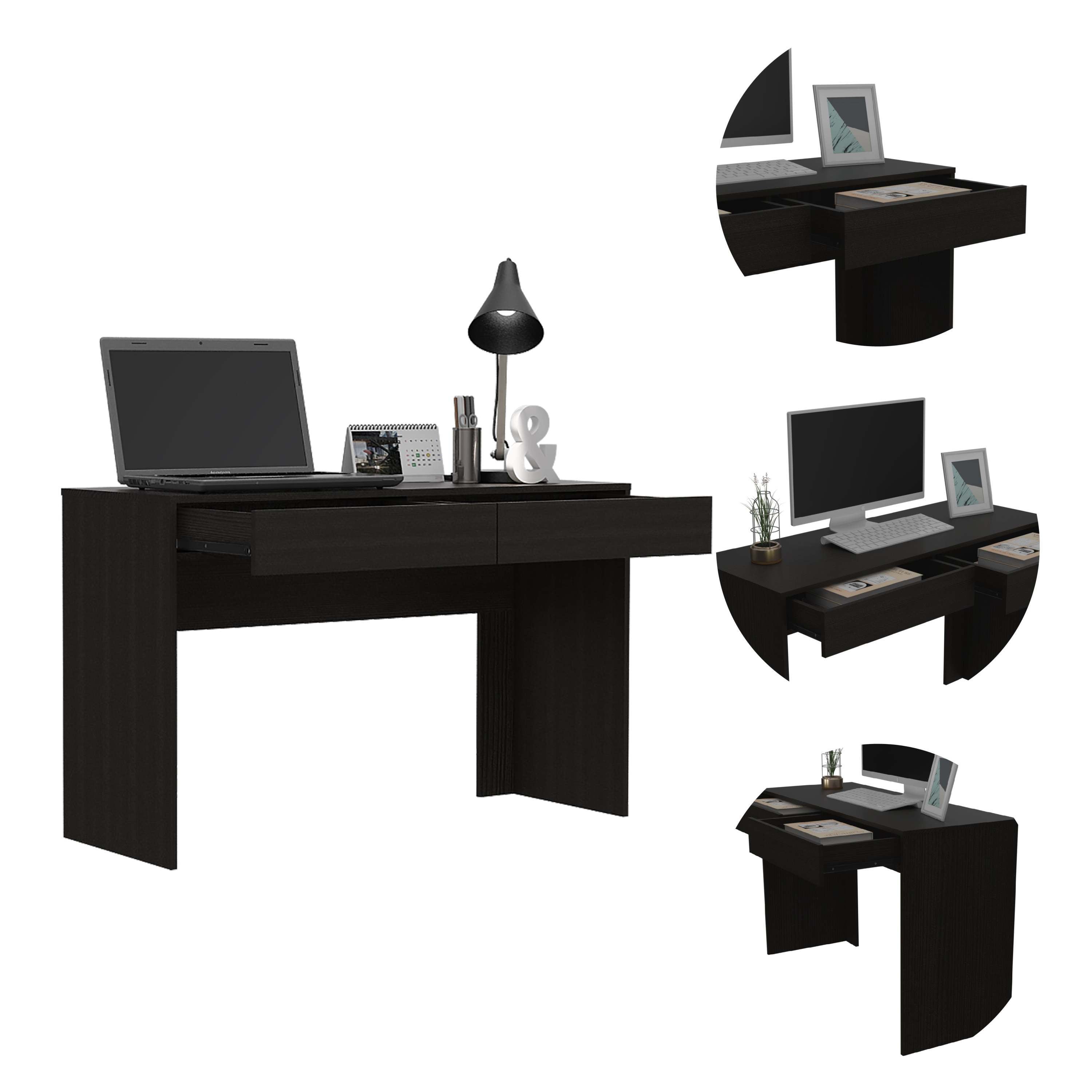 Tampa Writing Computer Desk Two Drawers - Black
