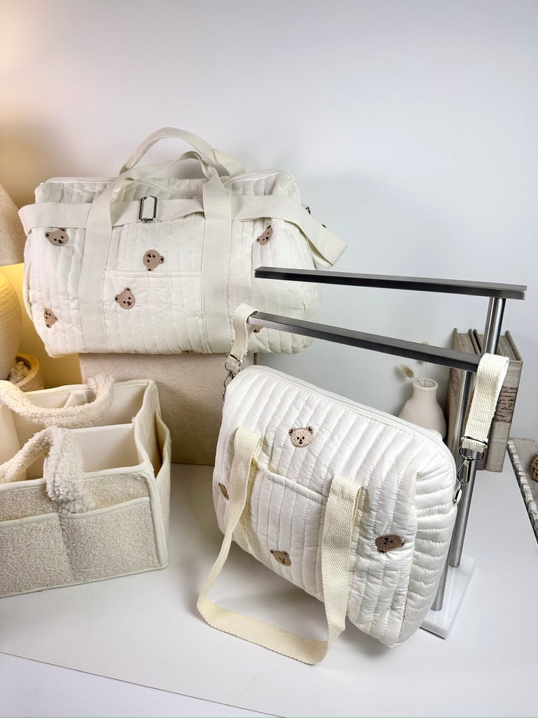 Set of 3 Stroller Bag, Travel Bag and Caddy Diaper Bag for Baby Essentials - Cream